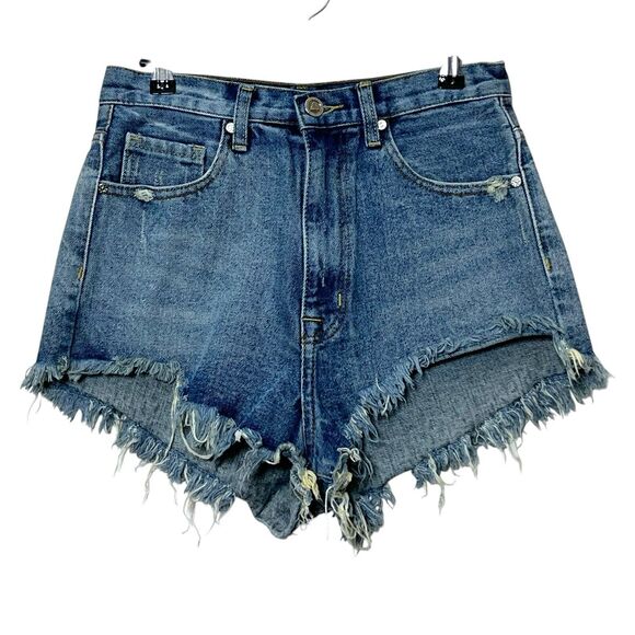 UNIF Denim Shorts Women’s 28 High-Rise Raw Hem Grunge Y2K Distressed - Picture 1 of 13